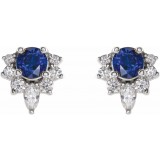 14K White Blue Sapphire & 1/6 CTW Diamond Earrings photo 2