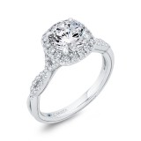 Shah Luxury 14K White Gold Split Shank Round Diamond Halo Engagement Ring (Semi-Mount) photo 2