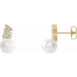 14K Yellow Freshwater Cultured Pearl & 3/8 CTW Diamond Earrings photo