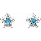 14K White 3 mm Round March Youth Star Birthstone Earrings photo 2