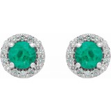 14K White 4 mm Round Emerald & 1/8 Diamond Earrings photo 2