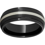 Black Diamond Ceramic Domed Grooved Edge Band with a 2mm Sterling Silver Inlay and Stone Finish photo