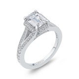 Shah Luxury 14K White Gold Emerald Cut Diamond Cathedral Style Engagement Ring with Split Shank (Semi-Mount) photo 2