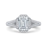 Shah Luxury 14K White Gold Emerald Cut Diamond Cathedral Style Engagement Ring with Split Shank (Semi-Mount) photo