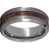 Rugged Tungsten  8mm Beveled Edge Band with Cabernet Barrel Aged Inlay and Grain Finish photo