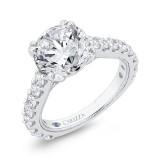 Shah Luxury Round Cut Diamond Engagement Ring In 14K White Gold (With Center) photo 2
