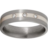 Titanium Flat Band with a 2mm Sterling Silver Inlay, Three 3-point Diamonds, and Satin Finish photo