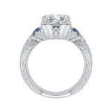 Shah Luxury 14K White Gold Cushion Cut Diamond Engagement Ring with Sapphire (Semi-Mount) photo 4