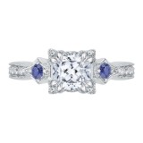 Shah Luxury 14K White Gold Cushion Cut Diamond Engagement Ring with Sapphire (Semi-Mount) photo