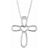 14K White Cross with Heart 16-18 Necklace photo