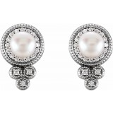 14K White Freshwater Pearl & 1/5 CTW Diamond Earrings photo 2