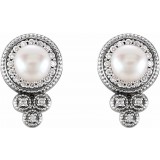 14K White Freshwater Pearl & 1/5 CTW Diamond Earrings photo 2