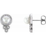 14K White Freshwater Pearl & 1/5 CTW Diamond Earrings photo