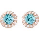 14K Rose 4 mm Round Blue Zircon & 1/8 Diamond Earrings photo 2