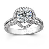 18k White Gold Micro Pave Halo Diamond Engagement Ring with Split Shank photo