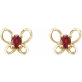 14K Yellow 4x3 mm Oval January Youth Butterfly Birthstone Earrings photo 2