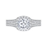 Shah Luxury 14K White Gold Cushion Cut Diamond Halo Engagement Ring (Semi-Mount) photo