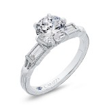 Shah Luxury 14K White Gold Round and Baguette Diamond Engagement Ring (Semi-Mount) photo 2