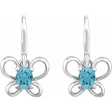 14K White 4x3 mm Oval March Youth Butterfly Birthstone Earrings photo 2