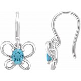 14K White 4x3 mm Oval March Youth Butterfly Birthstone Earrings photo