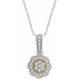 14K White & Yellow 1/6 CTW Diamond Halo-Style 16-18 Necklace photo