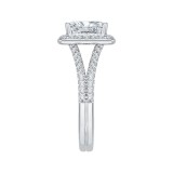 Shah Luxury 14K White Gold Emerald Cut Diamond Halo Engagement Ring with Split Shank (Semi-Mount) photo 2