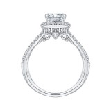 Shah Luxury 14K White Gold Emerald Cut Diamond Halo Engagement Ring with Split Shank (Semi-Mount) photo 4