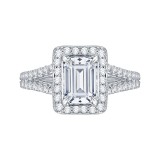 Shah Luxury 14K White Gold Emerald Cut Diamond Halo Engagement Ring with Split Shank (Semi-Mount) photo