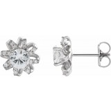 14K White Sapphire & 1/6 CTW Diamond Halo-Style Earrings photo
