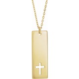 14K Yellow Pierced Cross Engravable Bar 16-18 Necklace photo