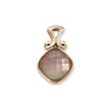 14K Yellow Gold 18mm Checkerboard Cushion Bronze Mother Of Pearl Pendant photo