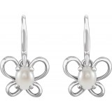 14K White 4x3 mm Oval June Youth Butterfly Birthstone Earrings photo 2