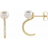 14K Yellow Freshwater Cultured Pearl & 1/6 CTW Diamond Hoop Earrings photo