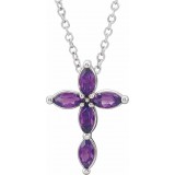 14K White Amethyst Cross Necklace photo