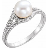 14K White 7 mm White Freshwater Pearl Rope Ring photo