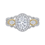 Shah Luxury 14K Two-Tone Gold Oval Diamond Halo Engagement Ring (Semi-Mount) photo