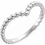 14K White Beaded V Ring photo