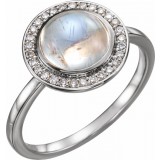 14K White Rainbow Moonstone & 1/8 CTW Diamond Halo-Style Ring photo