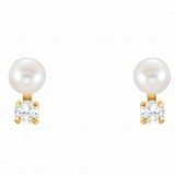 14K Yellow Freshwater Cultured Pearl & Cubic Zirconia Earrings photo 2