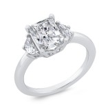 Shah Luxury 14K White Gold Three Stone Engagement Ring Center Radiant with Half-moon sides Diamond photo 2