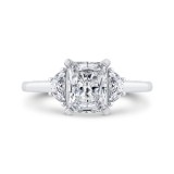 Shah Luxury 14K White Gold Three Stone Engagement Ring Center Radiant with Half-moon sides Diamond photo
