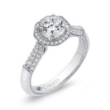 Shah Luxury Round Halo Diamond Vintage Engagement Ring In 14K White Gold (Semi-Mount) photo 2