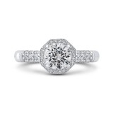 Shah Luxury Round Halo Diamond Vintage Engagement Ring In 14K White Gold (Semi-Mount) photo