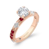 Shah Luxury 14K Two-Tone Gold Round Diamond and Ruby Engagement Ring (Semi-Mount) photo 2