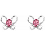 14K White 4x3 mm Oval October Youth Butterfly Birthstone Earrings photo 2