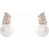14K Rose Freshwater Cultured Pearl & 3/8 CTW Diamond Earrings photo 2