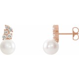 14K Rose Freshwater Cultured Pearl & 3/8 CTW Diamond Earrings photo