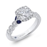 Shah Luxury 14K White Gold Cushion Cut Diamond Halo Engagement Ring with Sapphire (Semi-Mount) photo 2