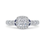 Shah Luxury 14K White Gold Cushion Cut Diamond Halo Engagement Ring with Sapphire (Semi-Mount) photo