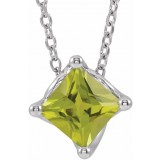 14K White Peridot Solitaire 16-18 Necklace photo